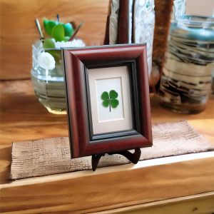 Personalized Four Leaf Clover Mahogany Frame