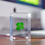 Four Leaf Clover Clear Acrylic Free Standing Block Frame