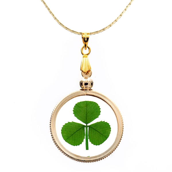 14K Gold 3-Leaf Clover Shamrock Necklace